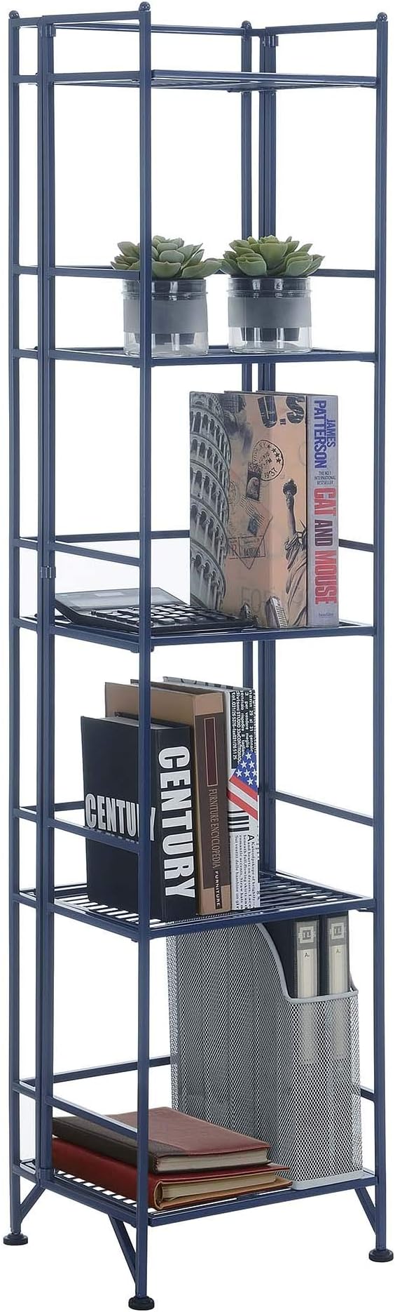 Convenience Concepts Xtra Storage Shelves - 5-Tier Folding Metal Storage Shelves, Closet Organizer for Office, Laundry Room, Bedroom, Garage, Kitchen, Bathroom, Cobalt Blue-NeatNest
