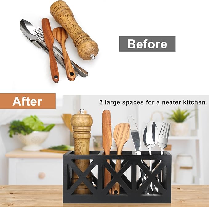Ayiaren Wooden Silverware Holder Flatware Utensil Caddy Cutlery Holder for Party Wood Silverware Organizer Caddy Storage for Kitchen Countertop Table Knife Fork Spoon Organizer Small Utensil Holders-NeatNest