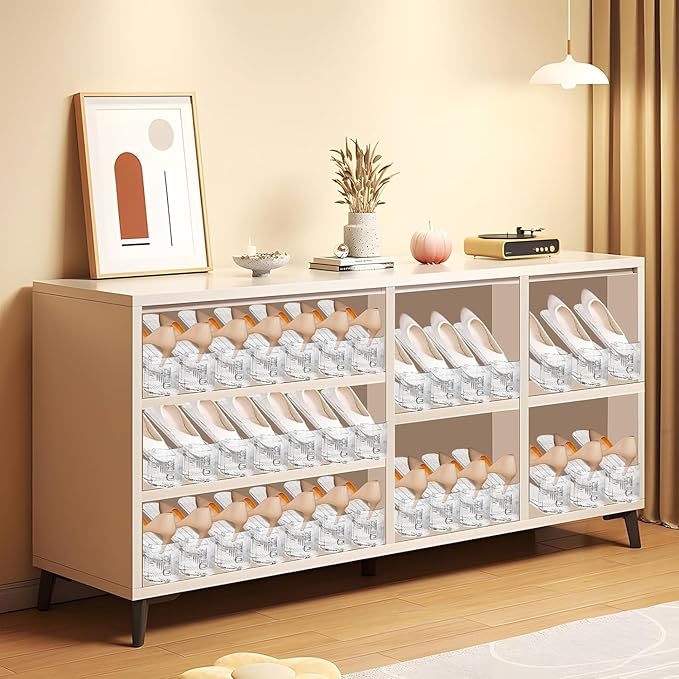 Shoe Slots Organizer,24 Pack Transparent Shoe Stacker Adjustable Shoe Slot Organizer Space Saver Shoe Rack Holder Shoes Storage Organizers for Closet,Transparent-NeatNest