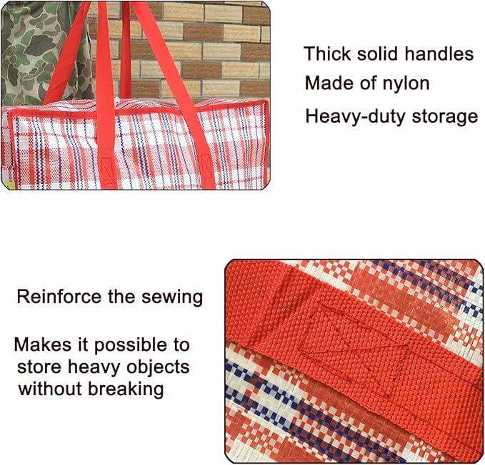 Heavy Duty Jumbo Moving Bags, 147L Oversize Organizer Storage Bags With Durable Zippers for Clothes Comforter Pillow, Water-proof Totes for Carrying Camping Bedding (Set of 4) Red