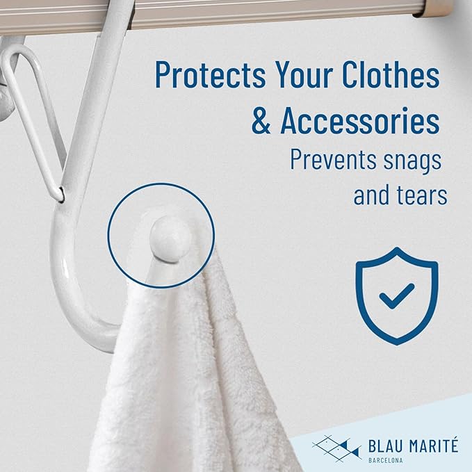 10-Pack Metal S Hooks for Hanging – Heavy-Duty S-Shaped Hooks with Safety Buckle – Fits Bars up to 0.6 in – Anti-Drop Hooks for Kitchen, Pot Racks & Towel Bars – White (Small)-NeatNest