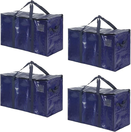 Extra Heavy Duty Large Moving Bags with Strong Zipper & Comfortable Handles, Sturdy & Durable Clothes Storage Bags Totes Bins, Dark Blue Packing Moving Boxes (4-pack)