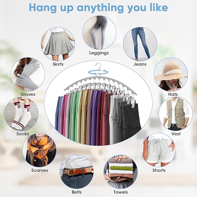 3 Pack Legging Organizer for Closet Hanging, Pants Hangers with 15 Clips Holds 45 Leggings, Shorts, Skirts, Jeans, Hats, Pants Hangers Space Saving Clothes Racks Closet Organizers and Storage, Grey-NeatNest