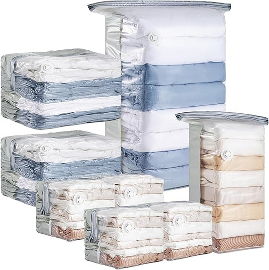 8 Pack Vacuum Storage Bags, Cube Combo (3 Jumbo+5 Medium), Vacuum Seal Bags for Clothing, Bedding, Blanket, Space Saving Closet Organization-NeatNest