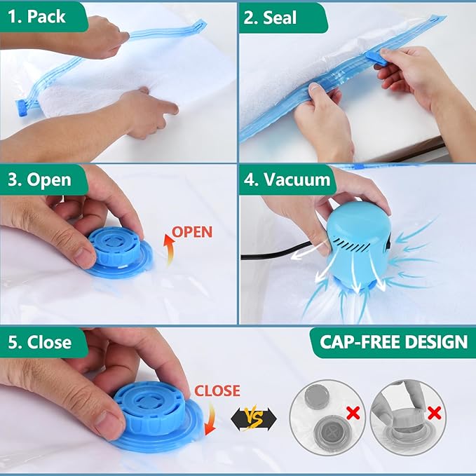 Morecoo Vacuum Storage Bags with Electric Pump & New Air Valve, 10 Pack Space Saver Bags (5 Jumbo/5 Large) for Clothes, Comforters, Blankets - Press & Pump Compression Bags for Travel Essentials-NeatNest