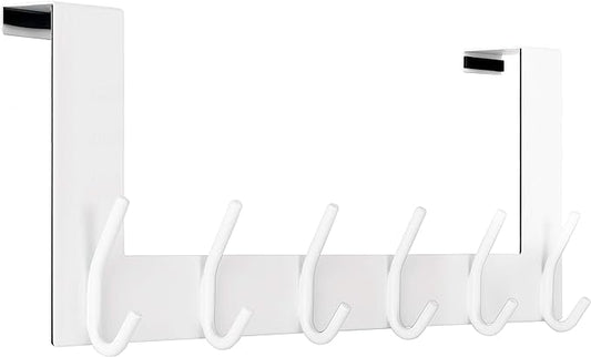 WEBI Over The Door Hooks:Door Hanger Over The Door Towel Rack,Door Coat Towel Hanger Door Coat Rack 6 Hooks for Hanging Clothes,Jacket,Hats,Bathroom,White