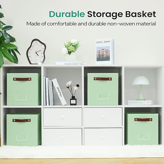6-Pack Collapsible Fabric Storage Cubes with Handles & Label Holders, Closet Cube Home Organizer Bins (Sage Green, 10.5 * 10.5 * 11 inch)