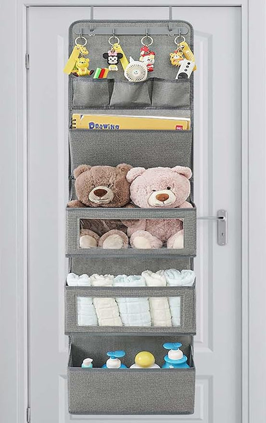 VICTORICH All-IN-ONE Over the Door Organizer, Super Behind the Door Storage Organizer with Door Rack and Large Clear Windows, Wall File Organizer, Hanging Organizer (New Linen Gray)