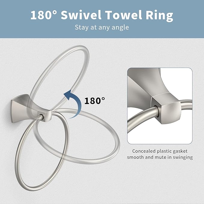 Hand Towel Holder for Bathroom Brushed Nickel Towel Ring Stainless Steel and Zinc Alloy Towel Hanger Wall Mount for Bath, Kitchen, 2 Pack