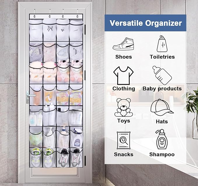 MISSLO 28 Large Pockets Over The Door Shoe Rack Hanging Shoe Organizer for Closet Door Shoe Storage Holder Mesh Hanger, White-NeatNest