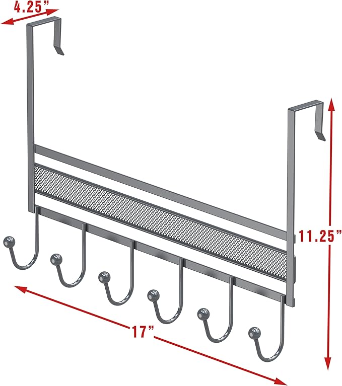 Deco Brothers Over The Door Hook Organizer with 6 Hooks, Silver-NeatNest