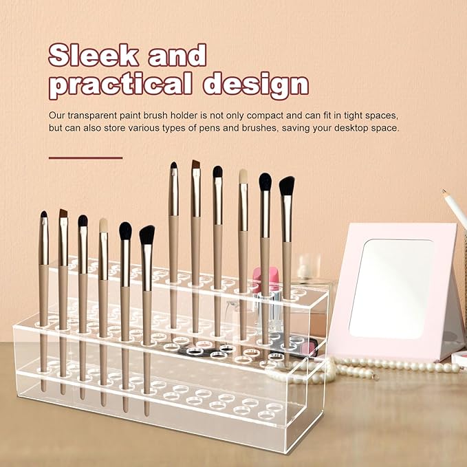Acrylic Pen Holder, 44-Slots Pen Stand Clear Pen Holder Pen Display Stand Eyebrow Pen Stand Art Brush Rack Makeup Brush Rack Organizer for Home Office Desk School Supplies-NeatNest