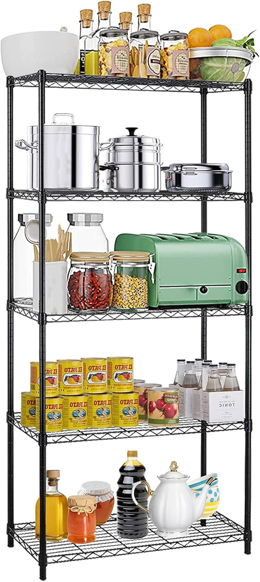 5-Tier Metal Wire Shelving Unit Snack Shelf Height Adjustable Storage Rack NSF Certified Storage Shelves 1250 Lbs Capacity Standing Utility Shelf for Laundry Kitchen Pantry Garage Organization