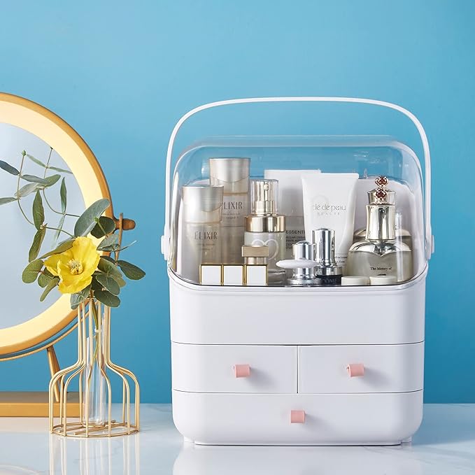 Large Makeup Organizer w Drawers Beauty Organizer Makeup Box Holder Vanity Organization Desk Countertop MakeUp Organizers Bathroom Counter Organizer Skincare Cosmetic Case Stand Dustproof Lid Gift-NeatNest