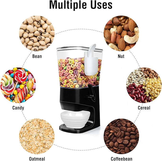 Cereal Dispenser Countertop Wath Bowls and Spoons Cereal Containers Storage for Pantry Snack Organizer Dry Food Storage Container with Lid for Kitchen Organization Oatmeal Nut Granol（Black 1 pack ）-NeatNest