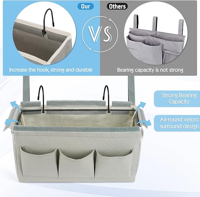 Bedside Storage Caddy/Bedside Hanging Storage Bag for Headboards Bunk Beds Dorm Rooms Book Phone Magazine Holder (New Grey)-NeatNest