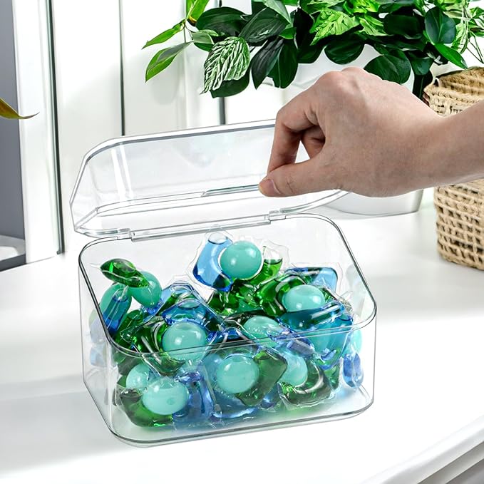 Clear Bathroom Organizer, 2-Size Essentials Set for Hail Accessories & Beauty Supplies,Cotton Swabs,Balls,Pads - Small Clear Plastic Canister Apothecary Jar Set, Vanity Makeup Storage Organizer (L+2S)-NeatNest