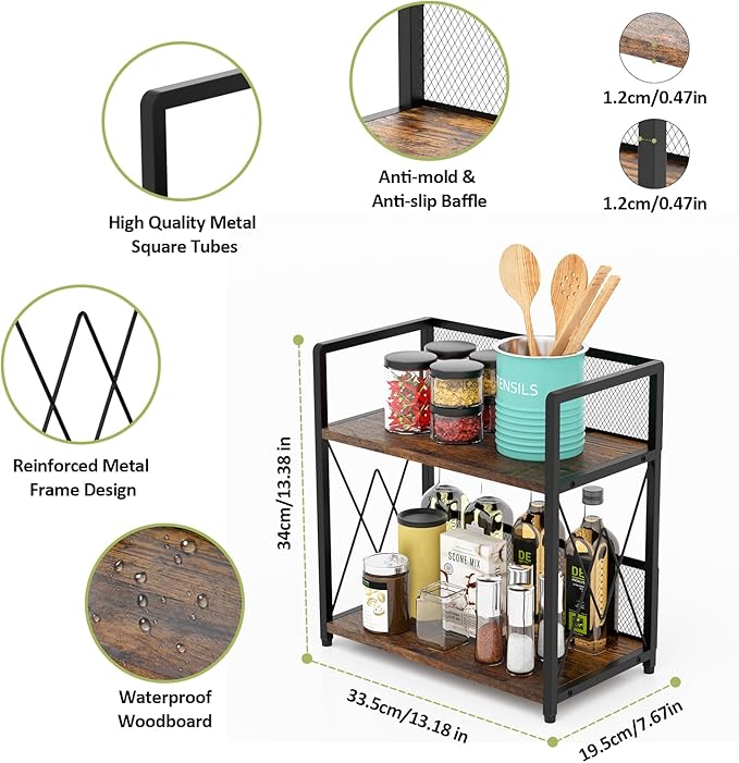 Aduanbang Coffee Bar Accessories Organizer, Seasoning Organizer, 2 Tier Wooden Kitchen Counter Shelf, Coffee Organizer Station for Countertop, Coffee Condiment Rack for Mugs, Cups, Cream, Syrup-NeatNest