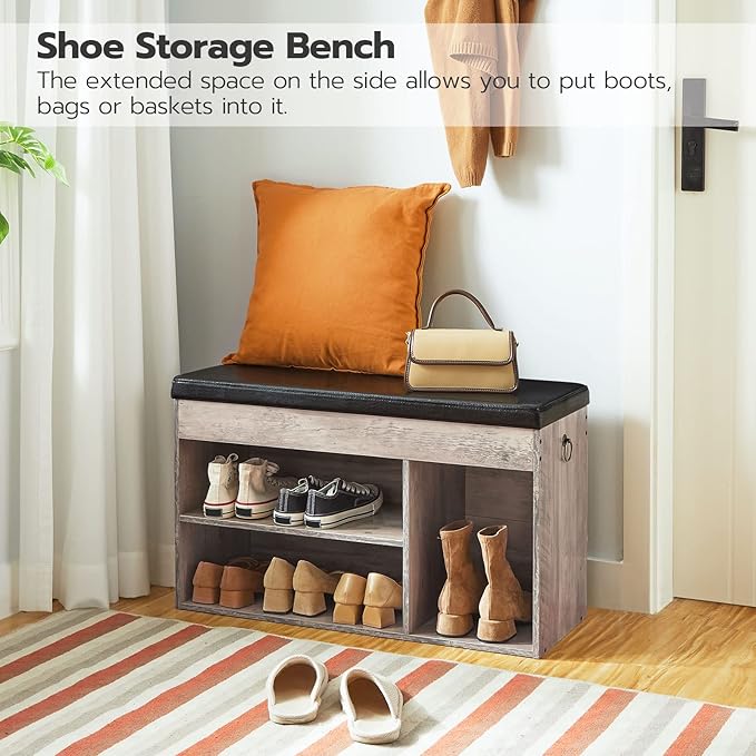 HOOBRO Shoe Storage Bench with Padded Cushion, Entryway Bench with Flip-Open Storage Box and Adjustable Shelf, Shoe Rack with Hidden Compartment, for Entryway, Living Room, Greige BG40HX01-NeatNest