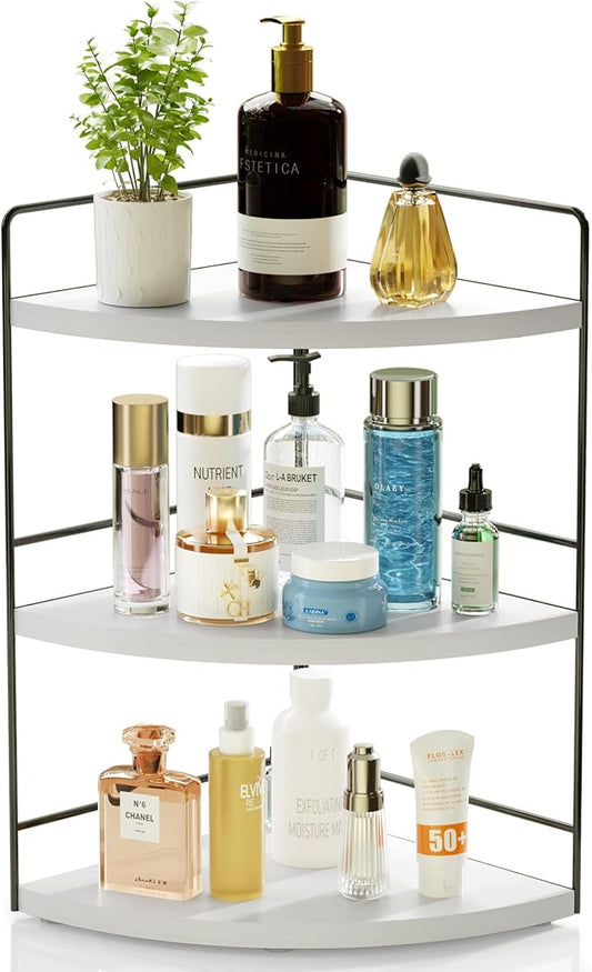 ZGO 3-Tier Bathroom Organizer Countertop, Corner Bathroom Counter Organizer, Makeup Organizer for Vanity Skincare Organizers and Storage, Kitchen Counter Shelf Organizer Perfume Organizer(White)-NeatNest