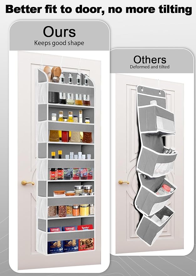 1 Pack Over The Door Storage Organizer with 5 Pockets 10 Mesh Side Pockets, 44 lbs Weight Capacity Door Hanging Organizers and Storage for Bedroom,Bathroom,Nursery,Pantry,Dorm(Light Gray)-NeatNest