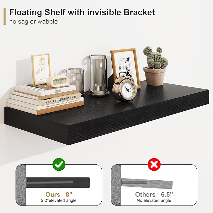 Heimlove Black Bathroom 12'' Deep Floating Shelves for Wall - Shelf Over Toilet Wall Mounted Farmhouse 24 inches,Rustic Wood Shelves Decor & Storage,Set of 1-NeatNest