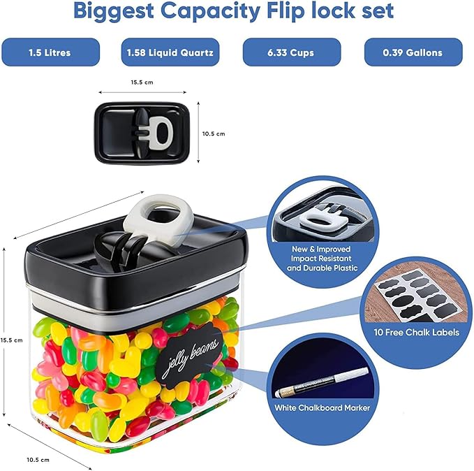 Chef's Path - Airtight Storage Boxes Set - 10 Labels and Markers - Kitchen and Pantry Storage - BPA Free - Plastic Storage Boxes with Upgraded Lids (6 Pieces - 1.5L)-NeatNest