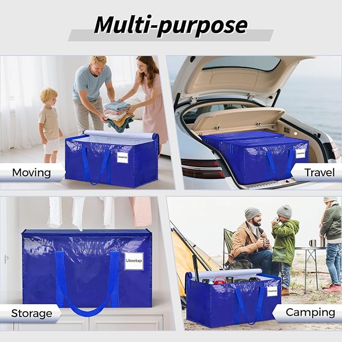 16 Pack Extra Large Heavy Duty Moving Bags, Blue Storage Bins with Lids, Reinforced Handles & Heavy-Duty Zippers Moving Boxes Storage Bags Totes for Clothes Packing, Dorms, College Supplies, Blue