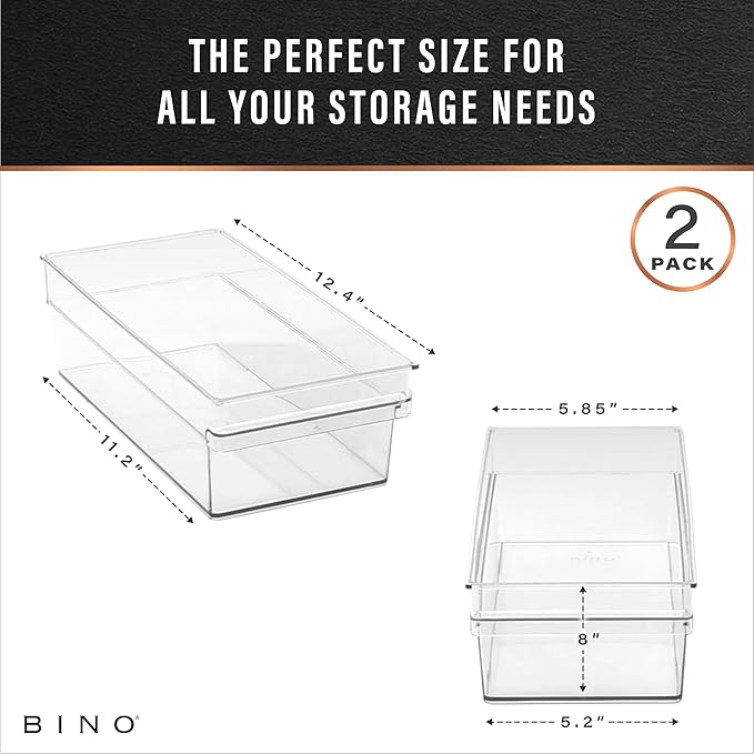 BINO | Plastic Storage Bins, Medium - Shallow | THE HANDLER COLLECTION | Multipurpose Organizer Bins | Kitchen Pantry Organizers and Storage | Clear Containers for Organizing Home | Freezer Organizer-NeatNest