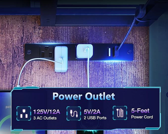 Casaottima Gaming Desk with Power Outlets & LED Lights, 43 Inch Reversible L Shaped Computer Desk with Shelves & Storage Bag, Corner Desk for Home Office, Vintage-NeatNest