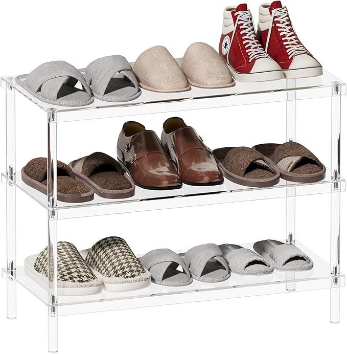Aquiver 3-Tier Acrylic Shoe Rack - Modern Freestanding Shoe Storage Shelf for Entryway, Closet - 25.6'' L x 11.8'' W x 20.3'' H, Easy Assembly & Clean-NeatNest
