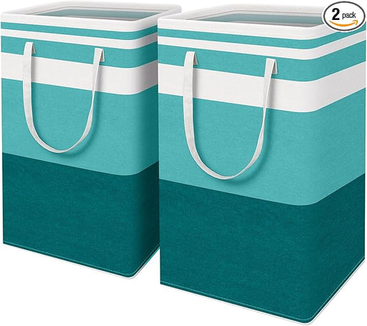 HomeHacks 2-Pack Large Laundry Basket, Waterproof, Freestanding Laundry Hamper, Collapsible Tall Clothes Hamper with Extended Handles for Clothes Toys in the Dorm and Family (Green, 88L)-NeatNest