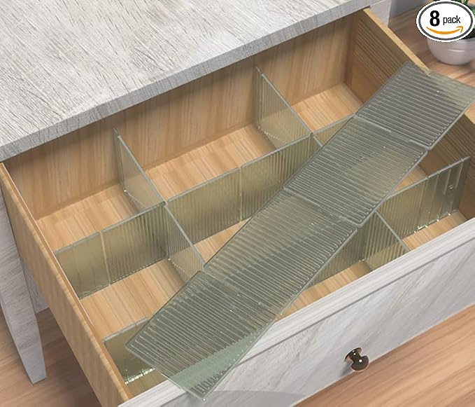 8pcs DIY Plastic Drawer Organizer Adjustable Drawer Dividers for Home Tidy Closet, Socks, Underwear, office school supplies, kitchen utensil tools (Clear Green)-NeatNest