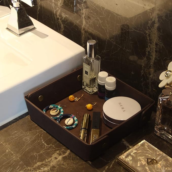 CASIRENA Father's Day Gifts Faux Leather Valet Tray Organizer for Men - Catch-All Tray for Entryway Table Key, Wallet, Watch, Coin Change, Phone, Dresser EDC Dump Jewelry, Bedside Nightstand Desk-top-NeatNest