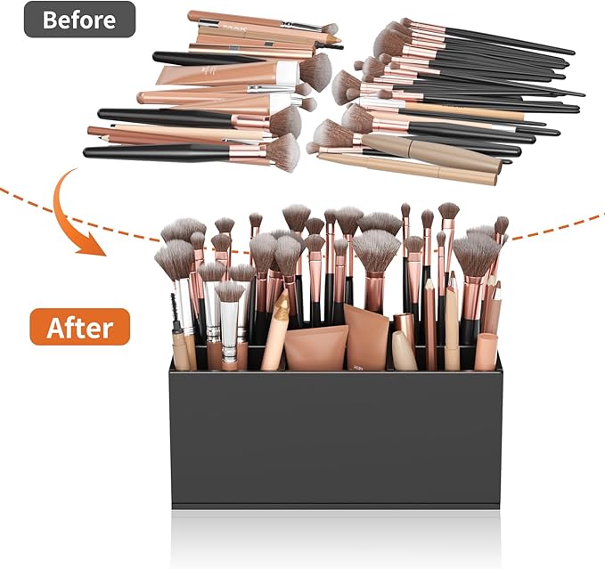 HIIMIEI Black Makeup Brush Holder Organizer Acrylic 6-Slots Cosmetic Brushes Storage Organizer for Vanity Countertop-NeatNest