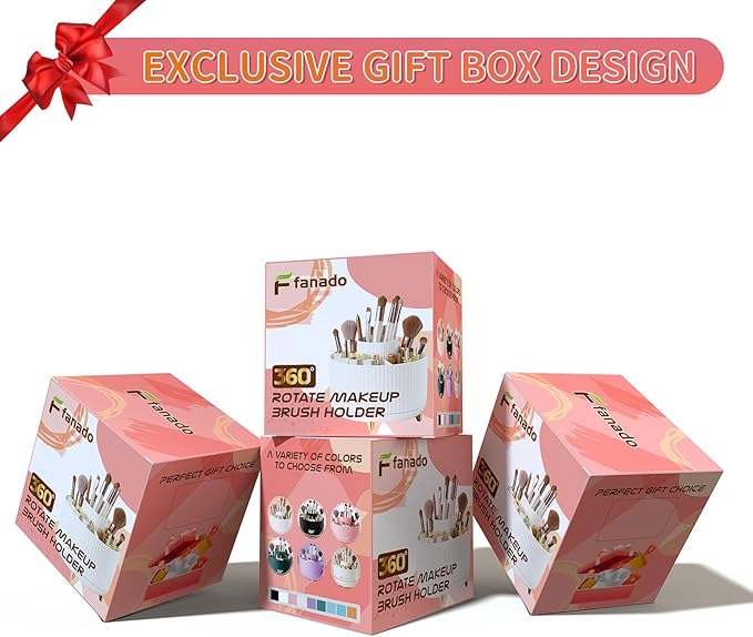 360° Rotating Desktop Women Brush Holder Organizer, Makeup Organizers Countertop (White-1)