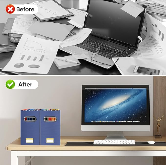 BALEINE File Organizer Box, Cardboard File Folder Organizer with Handle for Letter Size, Portable Collapsible Hanging Filing Box for Home Office Document Storage (2 Pack, Navy)-NeatNest