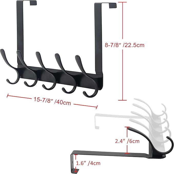 SKOLOO Over The Door Hook, Door Hanger Hooks for Hanging Clothes, Towels, Coats, Hats, Over The Door Towel Hook - Pack of 2, Black, Assembly Required