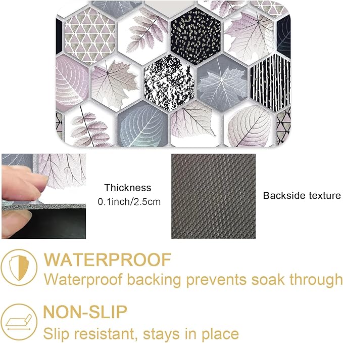Hexagonal Printed Marble Dish Drying Mats Super Absorbent Dish Drainer Rack Pad Non-Slip Drying Mat for Kitchen Counter, 20"x12"