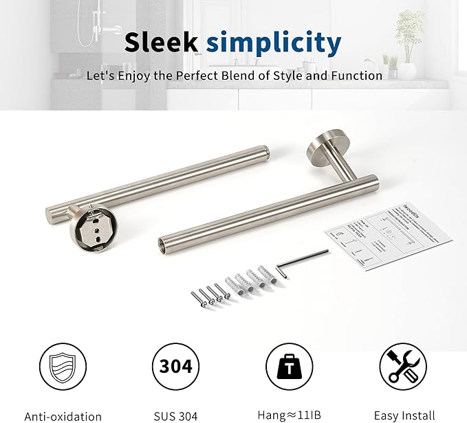 Brushed Nickel Towel Bar, 24 Inch Towel Racks for Bathroom Wall Mounted, Thicken SUS304 Stainless Steel Heavy Duty Hand Towel Holder Organizer, Bathroom Accessories, Total Length 26.5 Inch-NeatNest