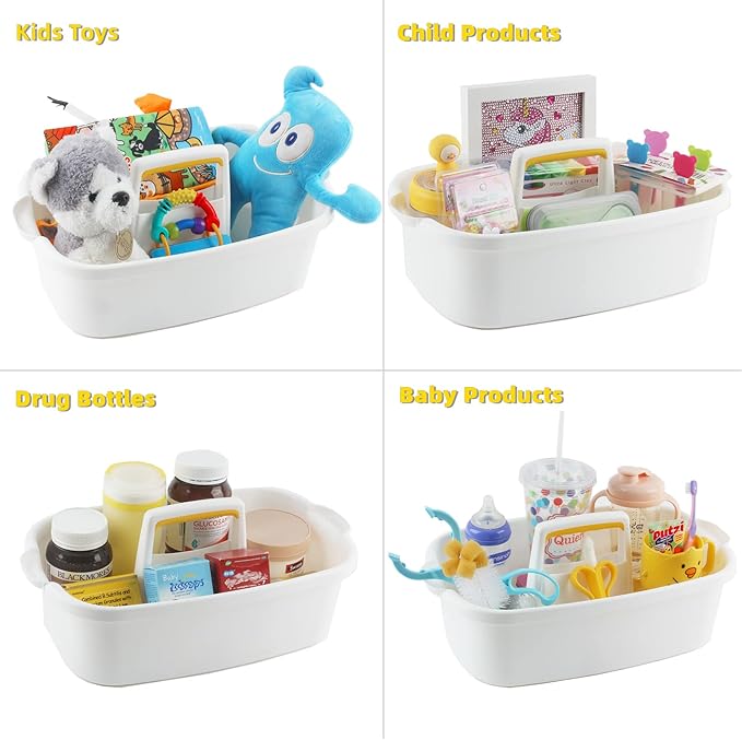 Cleaning Caddy,Plastic Portable Shower Caddy Basket Storage Organizer with Handle，Plastic Tool Storage Cleaning Supply Caddy，for Bathroom Vanity, Dorm Shelf & Cabinet，White-NeatNest