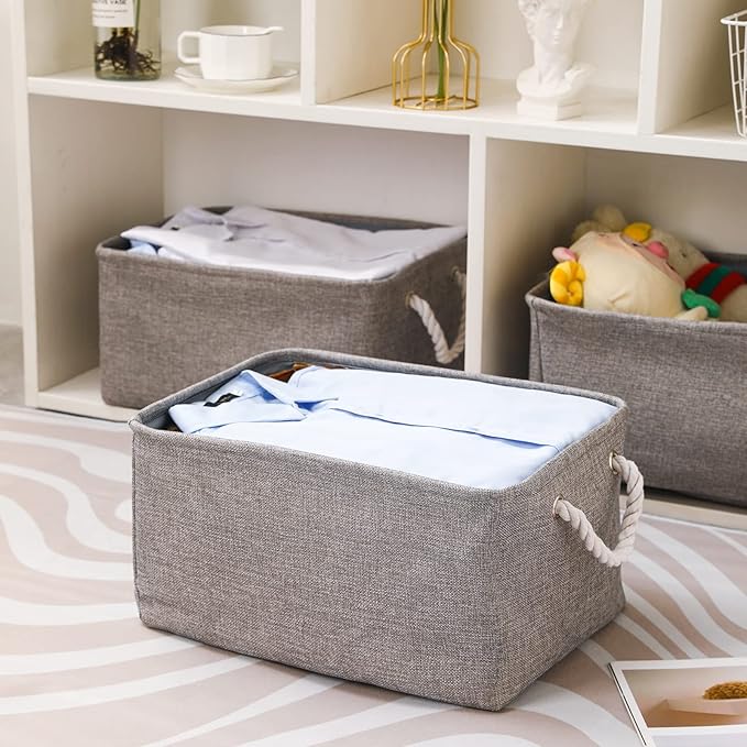 combocube 15.7 x 11.8 x 8.2 Inch Fabric Storage Bins for Shelves, Linen Storage Organizer Storage Basket with Ropes for Laundry, Home, Closet, Office, Clothes, Toys Organizer-NeatNest