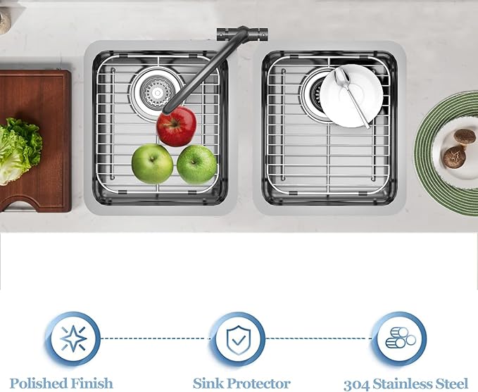 Bottom of Sink Protector Rack, Stainless Steel 13.2"x11.6" Sink Grid Dish Drying Rack Grate with Rear Drain Hole 2 Packs-NeatNest