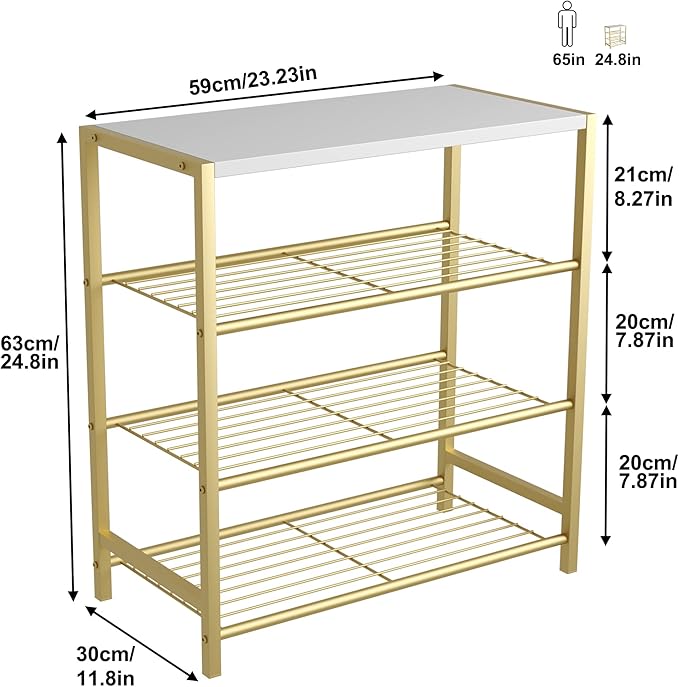 HOMEFORT 4-Tier Shoe Rack, Shoe Storage Shelf, Industrial Shoe Tower, Narrow Shoe Organizer for Closet Entryway, Small Shoe Rack Table with Durable Metal Shelves, Gold-NeatNest