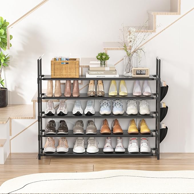 Shoe Rack 5 Tier Shoe Organizer Storage 20-25 Pairs Shoes Rack for Closet Shoes Rack Organizer Entryway Shoe Holder Space Saving Shoe Shelf Shoe Stand Large Tall Shoes Tower Garage Door-NeatNest