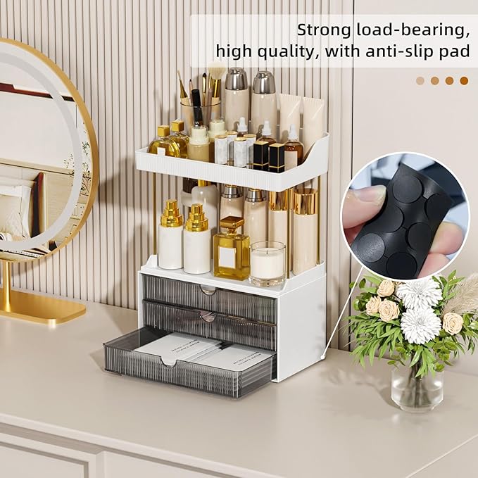 3 Drawers Bathroom Counter Organizer, 5 Tier Makeup Organizer, Versatile Perfume Organizer, Ideal for Bathroom Storage, Vanity, Large Skincare, Perfume, Present, Grey-NeatNest