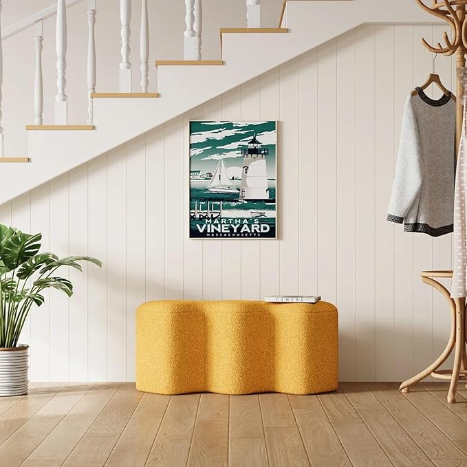 LOVEDIMA Modern Yellow Entryway Bench Boucle Upholstered Ottoman End of Bed Bench