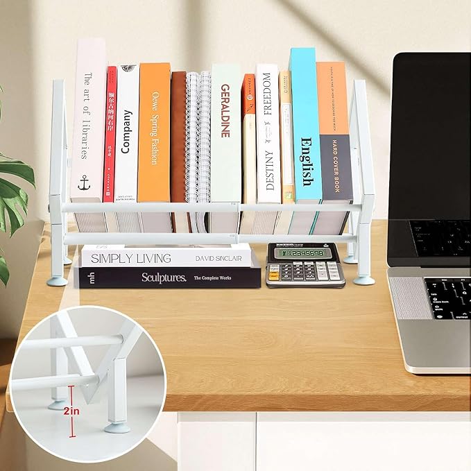 ENCIMART Tabletop Bookshelf Organizer, Adjustable Desk Shelf for Top of Desk in Living Room, Home, Office, Stainless Steel Tilting Bookcase Desktop Storage Book Rack for Magazine/CDs/Books Display-NeatNest