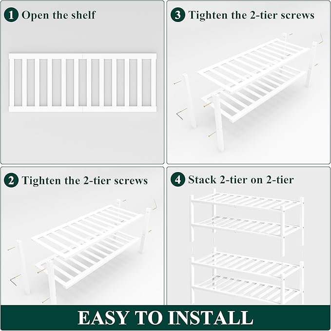 Smiry Shoe Rack, 4 Tier Bamboo Shoe Organizer, Stackable Free Standing Wooden Shoe Storage Shelf for Closet, Entryway, Front Door Entrance, White-NeatNest