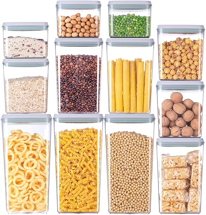 12 Pcs Pop Airtight Food Storage Containers with Lids for Kitchen Pantry Organization Stackable Cereal Snacks Flour Sugar Coffee Spaghetti (1.2, 2.0, 2.7, 3.3qt)*3-NeatNest